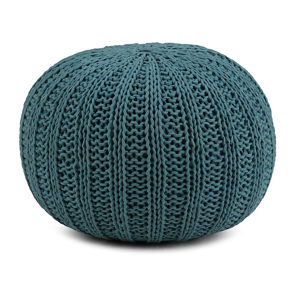 Angle View: Simpli Home - Shelby Hand Knit Round Pouf - Teal