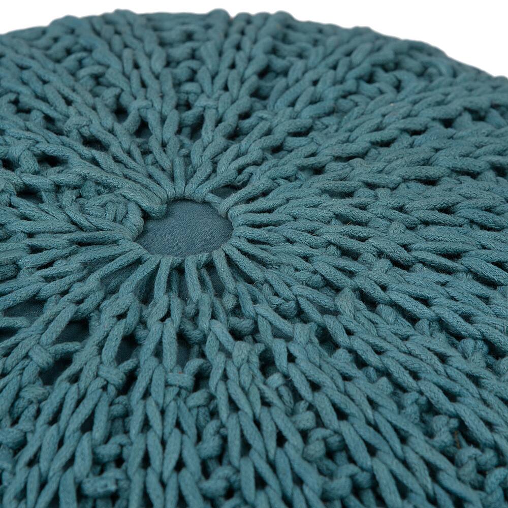 Left View: Simpli Home - Shelby Hand Knit Round Pouf - Teal