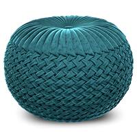 Simpli Home - Grafton Velvet Round Pouf - Teal - Front_Zoom