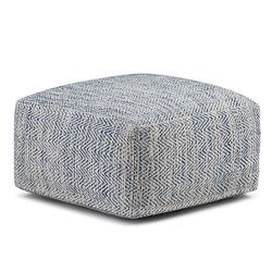 Simpli Home - Nate Square Pouf - Patterned Denim Melange - Front_Zoom