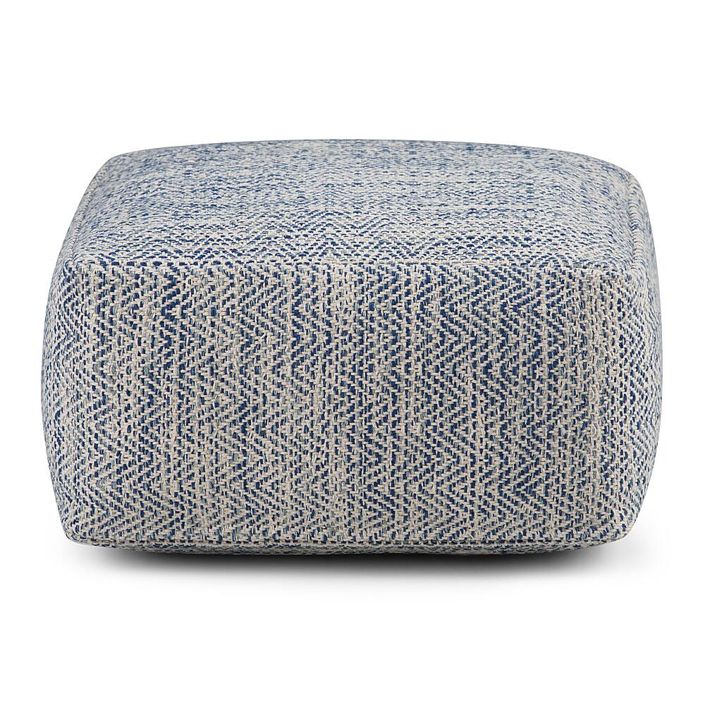 Left View: Simpli Home - Nate Square Pouf - Patterned Denim Melange