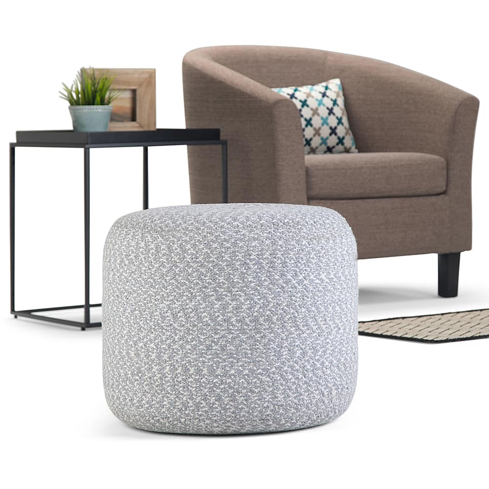 Left View: Simpli Home - Bayley Round Braided Pouf - Blue, Natural