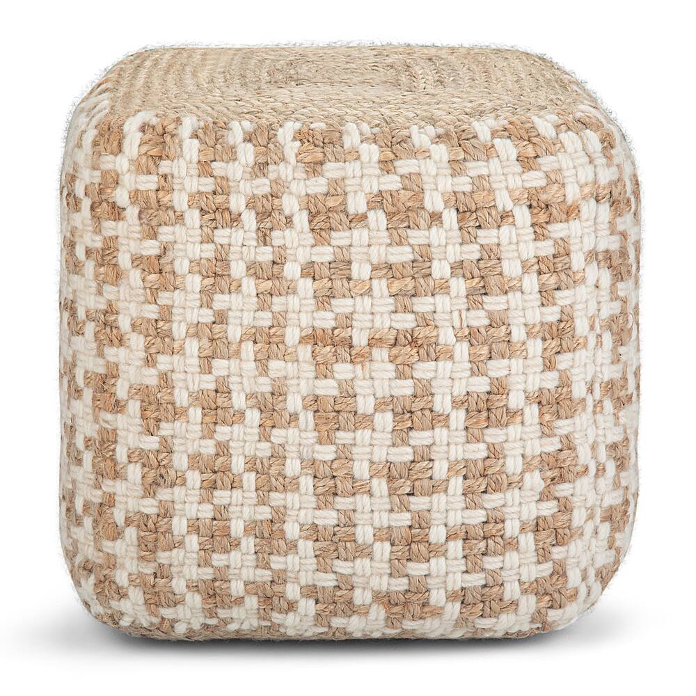 Left View: Simpli Home - Grafton Velvet Round Pouf - Dark Blue