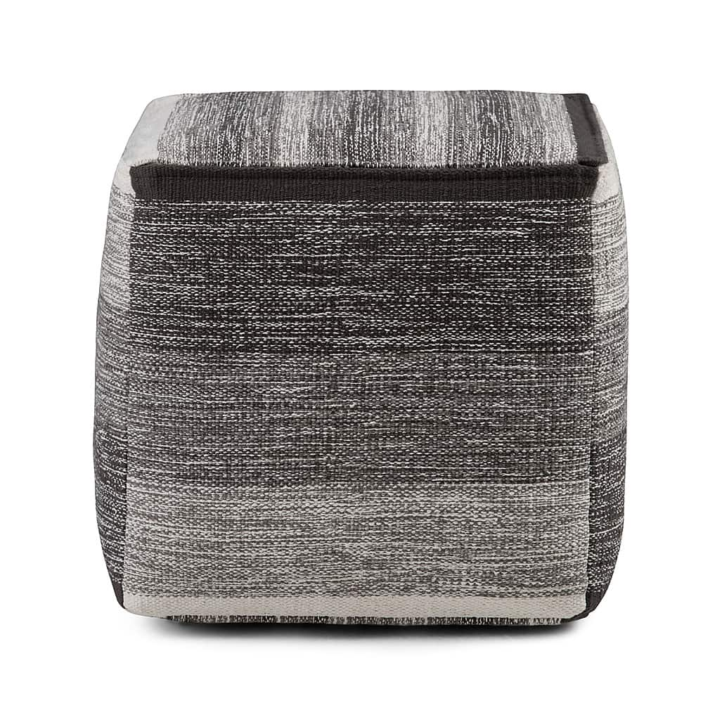 Left View: Simpli Home - Naya Cube Pouf - Patterned Grey Melange