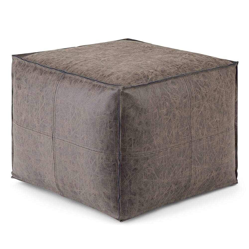 Angle View: Simpli Home - Elton Square Pouf - Distressed Brown