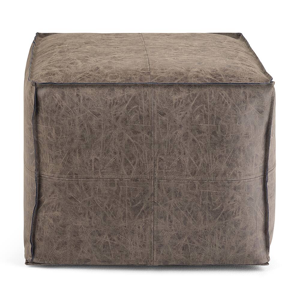 Left View: Simpli Home - Elton Square Pouf - Distressed Brown