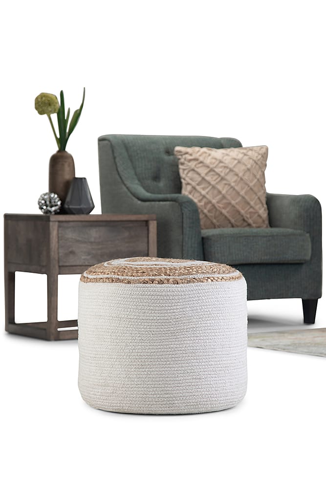 Left View: Simpli Home - Serena Round Braided Pouf - Natural