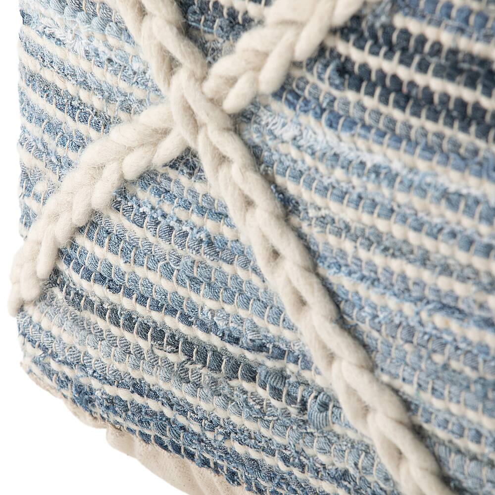Left View: Simpli Home - Cowan Square Pouf - Blue, Natural