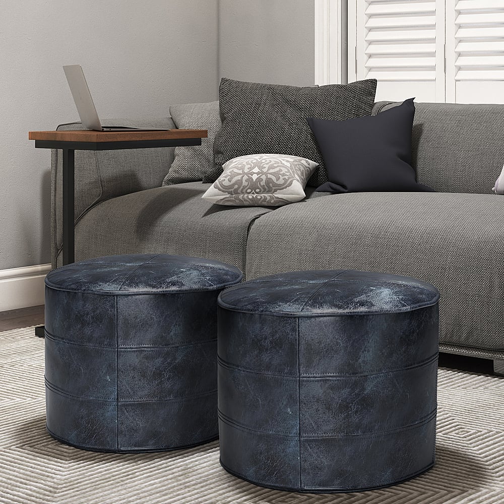 Angle View: Simpli Home - Connor Round Pouf - Distressed Navy Blue