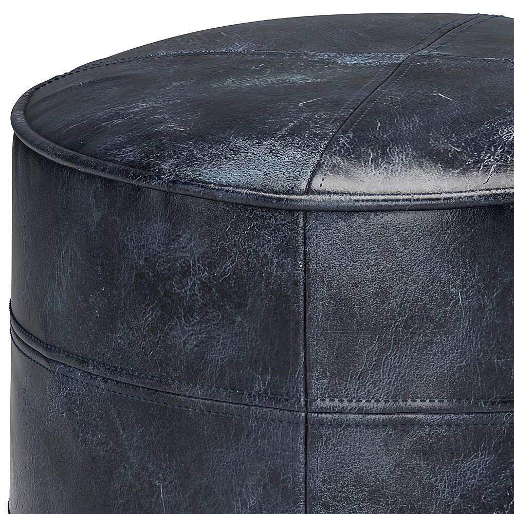 Simpli Home Connor 34 Inch Round Coffee Table Pouf In Distressed Brown Genuine Leather