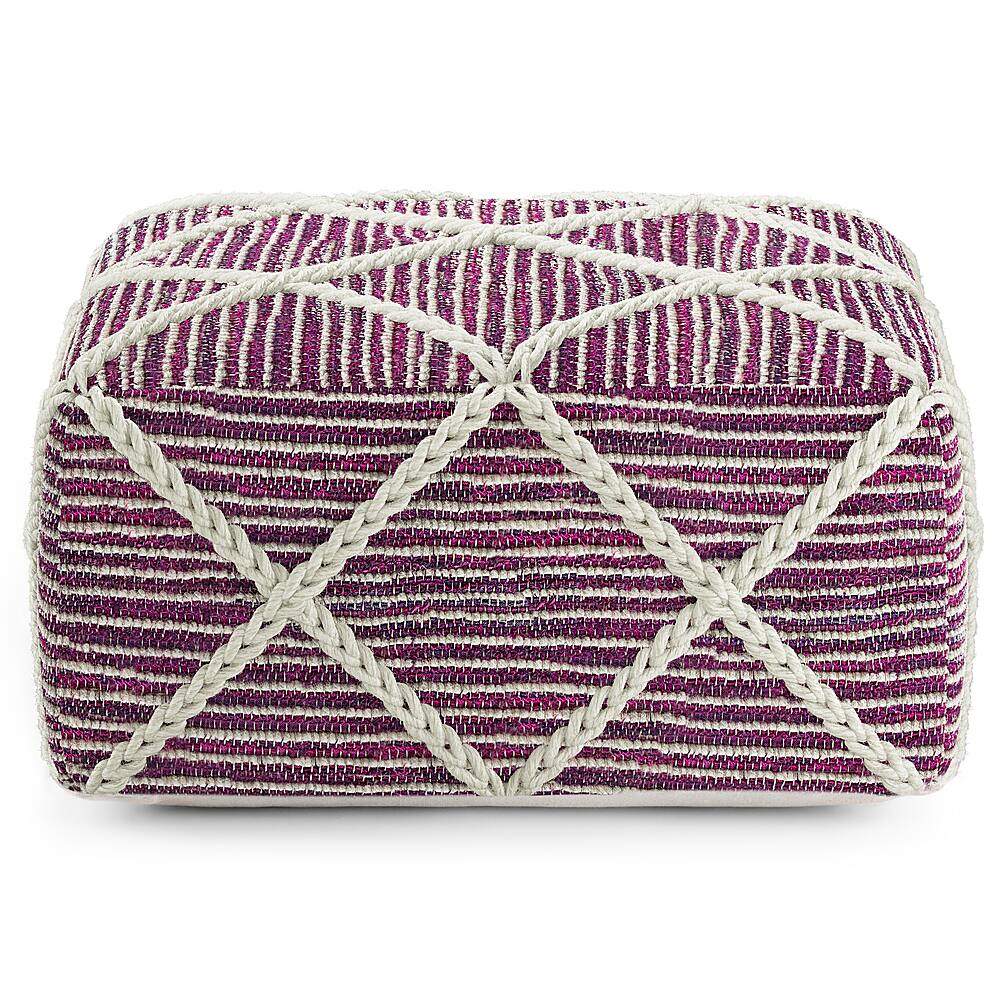 Left View: Simpli Home - Cowan Square Pouf - Magenta and Natural