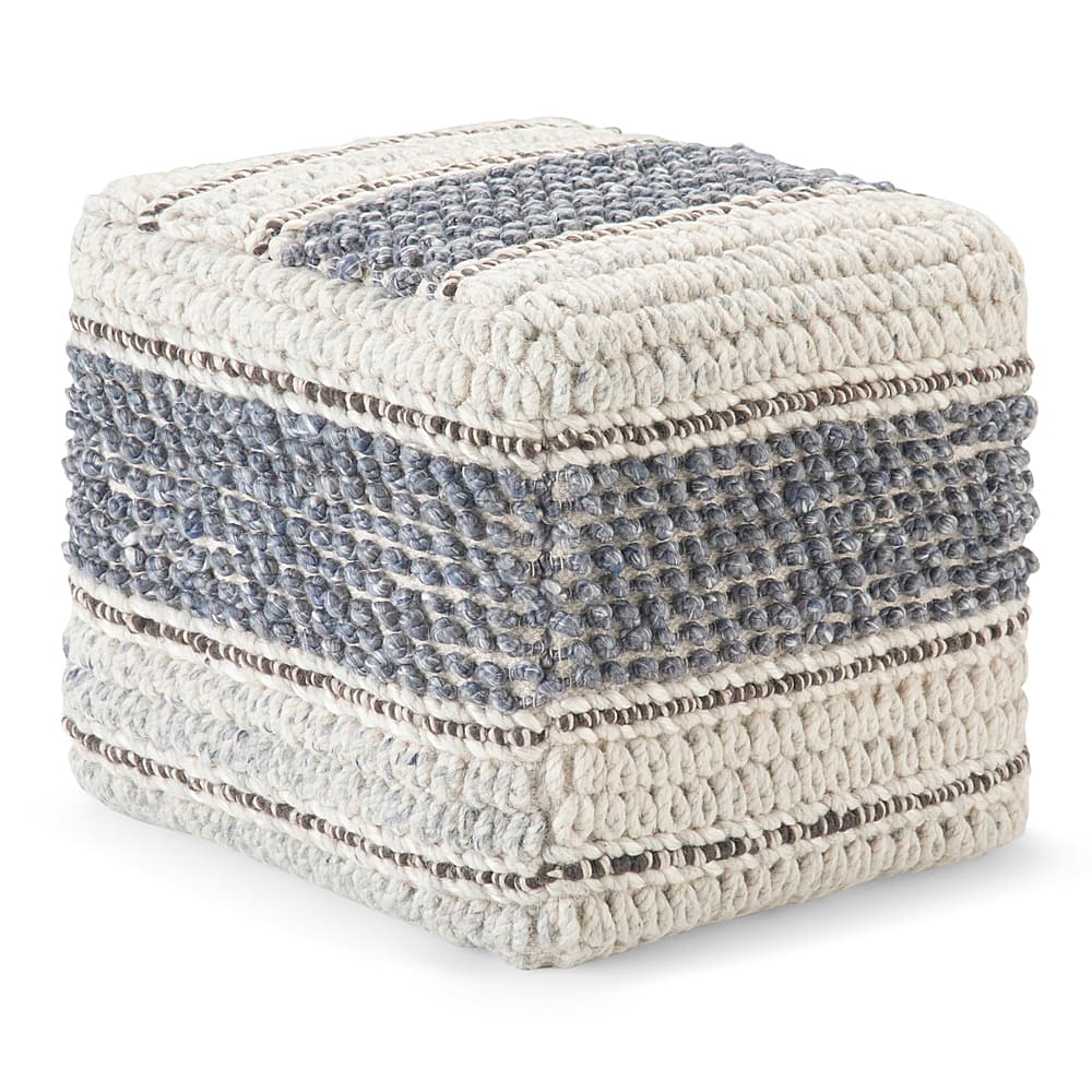 Angle View: Simpli Home - Grady Square Pouf - Blue, Natural