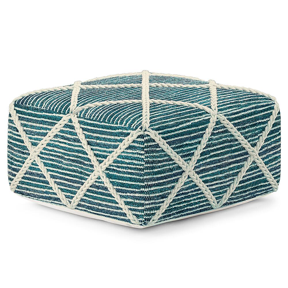 Angle View: Simpli Home - Cowan Square Pouf - Teal, Natural