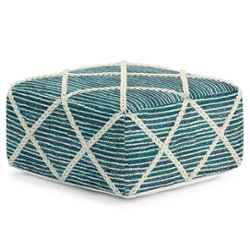 Simpli Home - Cowan Square Pouf - Teal, Natural - Front_Zoom