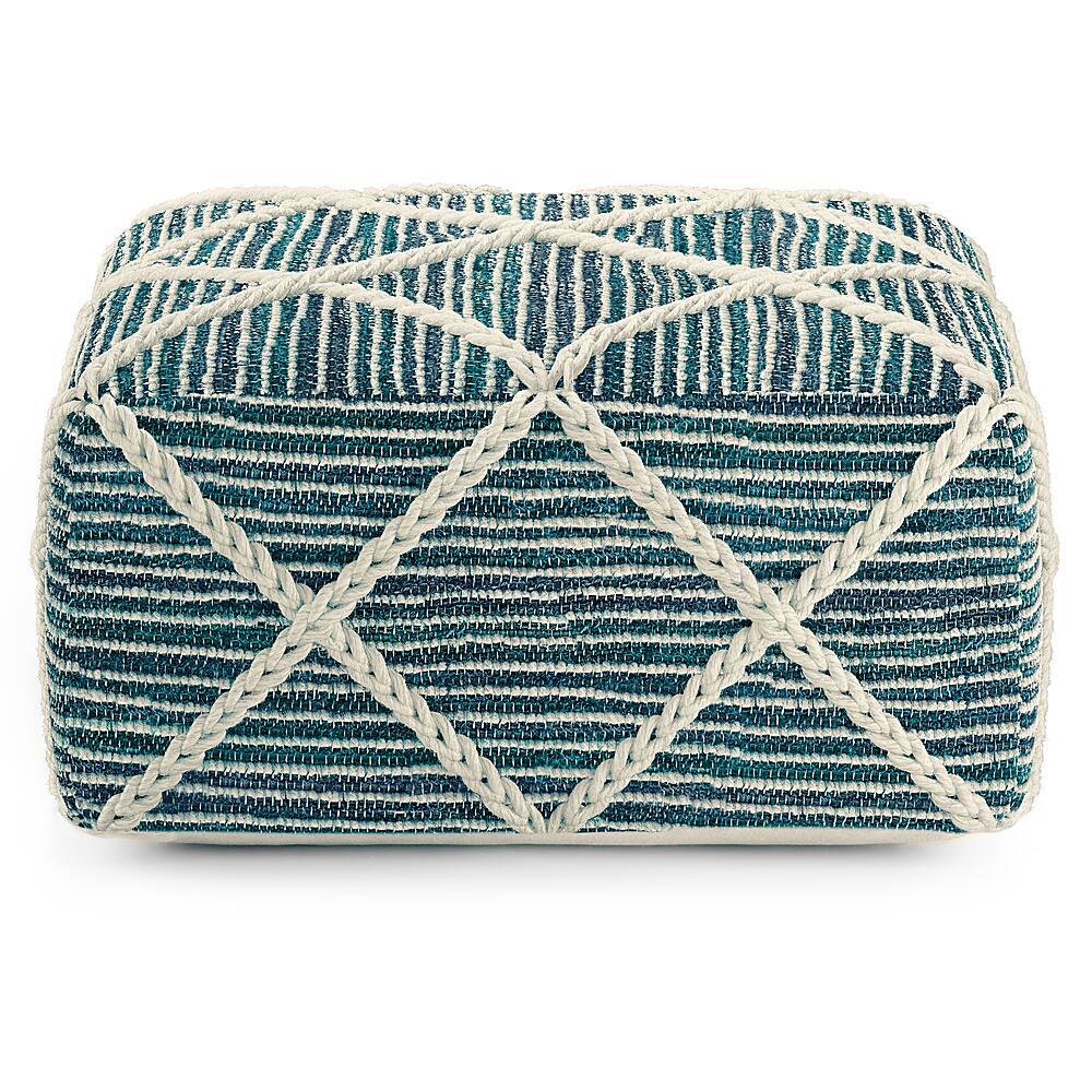 Left View: Simpli Home - Cowan Square Pouf - Teal, Natural