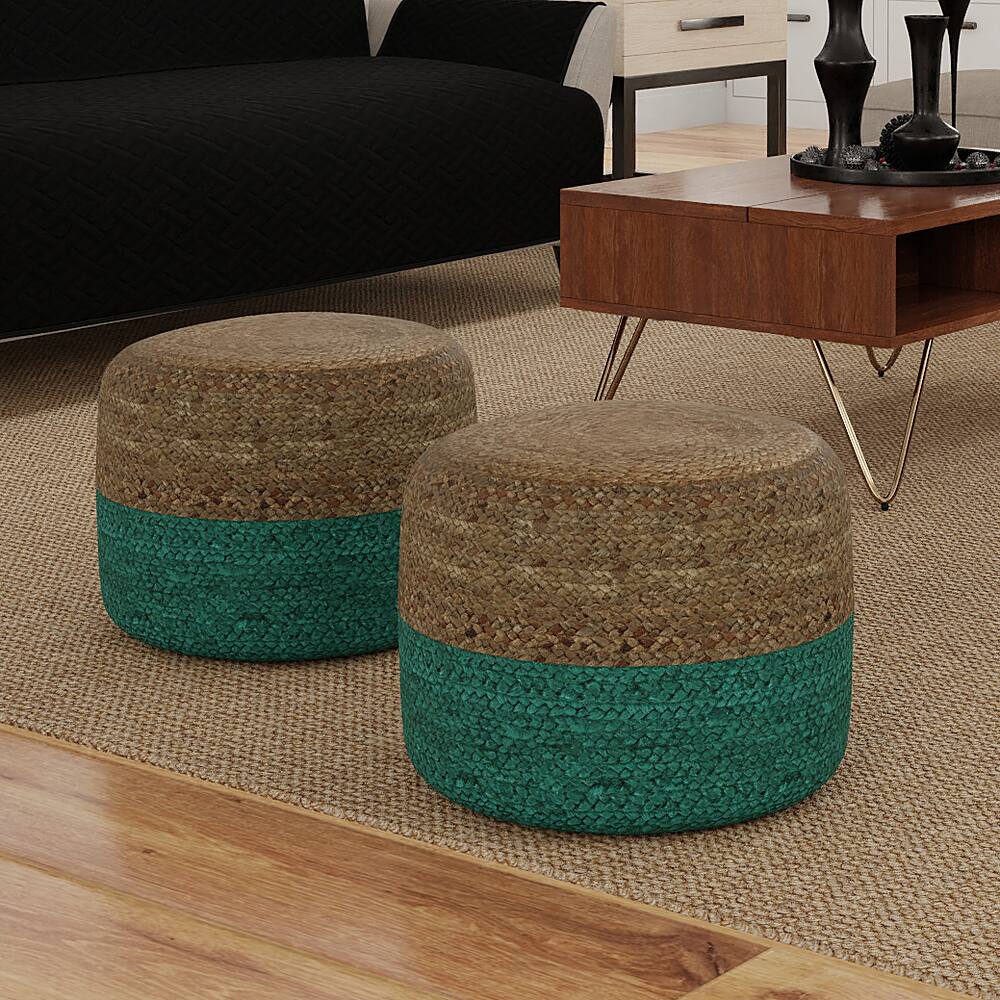 Angle View: Simpli Home - Lydia Round Pouf - Aqua, Natural