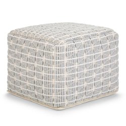 Simpli Home - Noreen Square Pouf - Light Blue, White - Front_Zoom