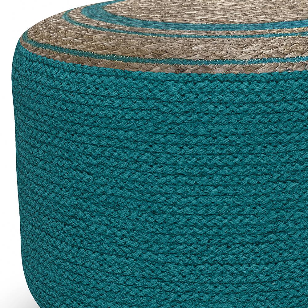 Left View: Simpli Home - Serena Round Braided Pouf - Deep Aqua