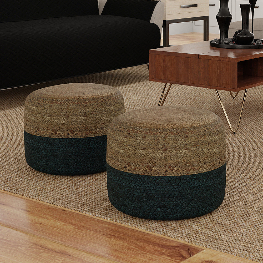 Angle View: Simpli Home - Lydia Round Pouf - Teal, Natural