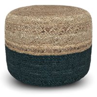Simpli Home - Lydia Round Pouf - Teal, Natural - Front_Zoom