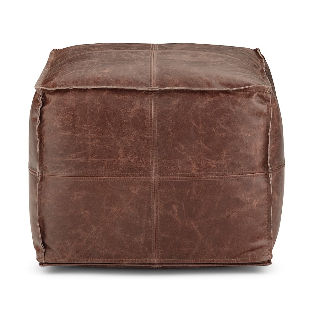 Left View: Simpli Home - Sheffield Square Pouf - Brown