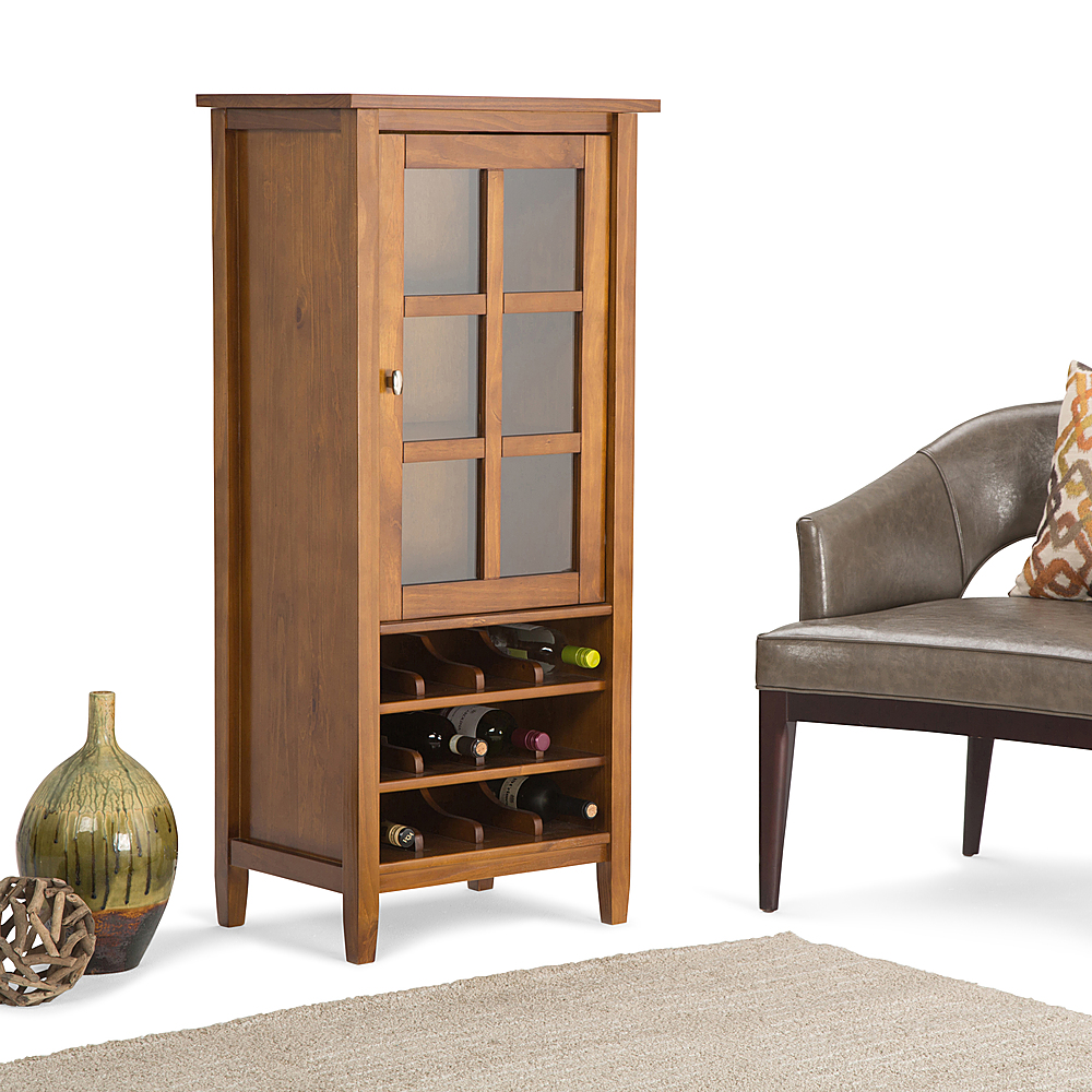 Left View: Simpli Home - Warm Shaker High Storage Wine Rack - Light Golden Brown