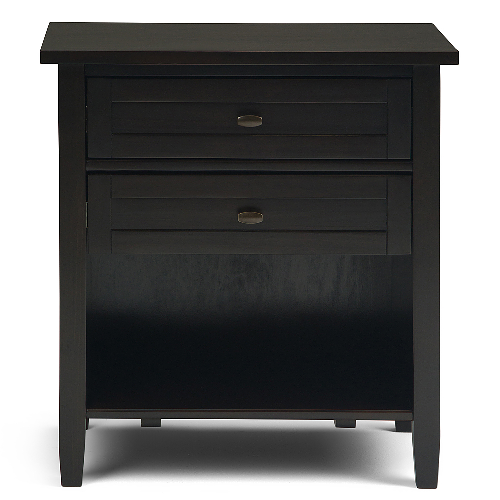 Left View: Simpli Home - Warm shaker solid wood 24 inch wide transitional bedside nightstand table - Hickory Brown