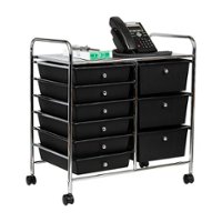 Mind Reader - Rolling Cart with Drawers, Utility Cart, Craft Storage, Kitchen, Metal, 24.25"L x 15.25"W x26.25"H - Black - Front_Zoom