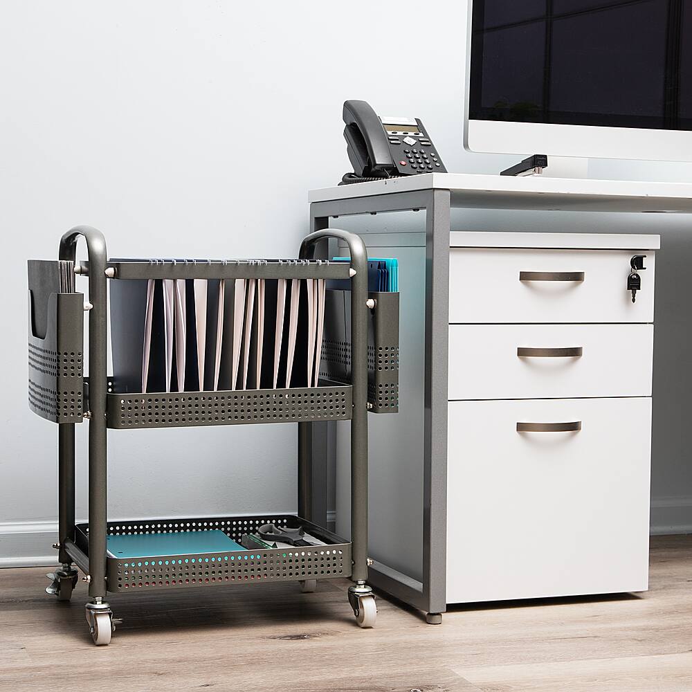 Angle View: Mind Reader Rolling File Cart, Organizer, Utility Cart, Storage, Classroom, Office, Metal, Silver