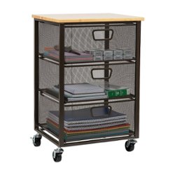 Mind Reader - Network Collection Rolling Storage Cart, 3 Removable Drawers Organizer, Metal Mesh, 15.75"L x 13"W x 24.25"H - Black - Front_Zoom