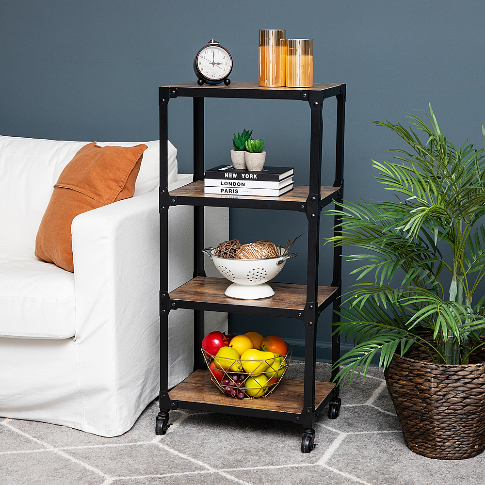 Angle View: Mind Reader - Bar Cart, Rolling Cart, Microwave Stand, Utility Cart, Coffee Cart, Wood,Metal, 17.85"L x 12"W x 39"H - Black
