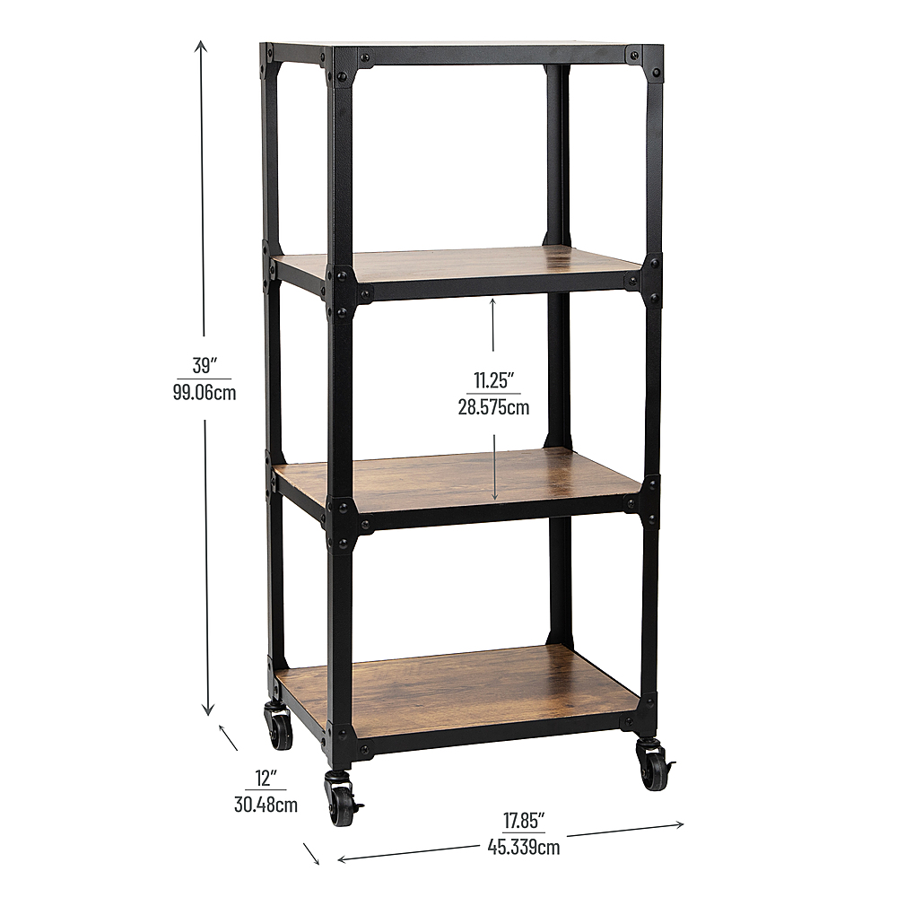 Left View: Mind Reader - Bar Cart, Rolling Cart, Microwave Stand, Utility Cart, Coffee Cart, Wood,Metal, 17.85"L x 12"W x 39"H - Black