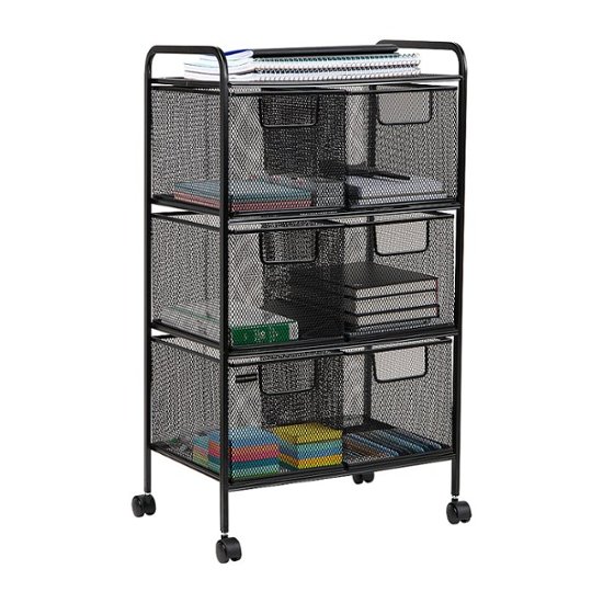 Front. Mind Reader - Cart with Drawers, Laundry Organizer, Utility Cart, Bathroom, Kitchen, Metal Mesh, 16"L x 11"W x 29"H - Black.