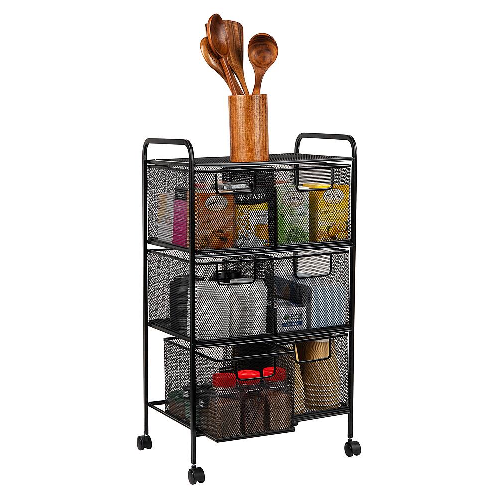 Alt View 37. Mind Reader - Cart with Drawers, Laundry Organizer, Utility Cart, Bathroom, Kitchen, Metal Mesh, 16"L x 11"W x 29"H - Black.