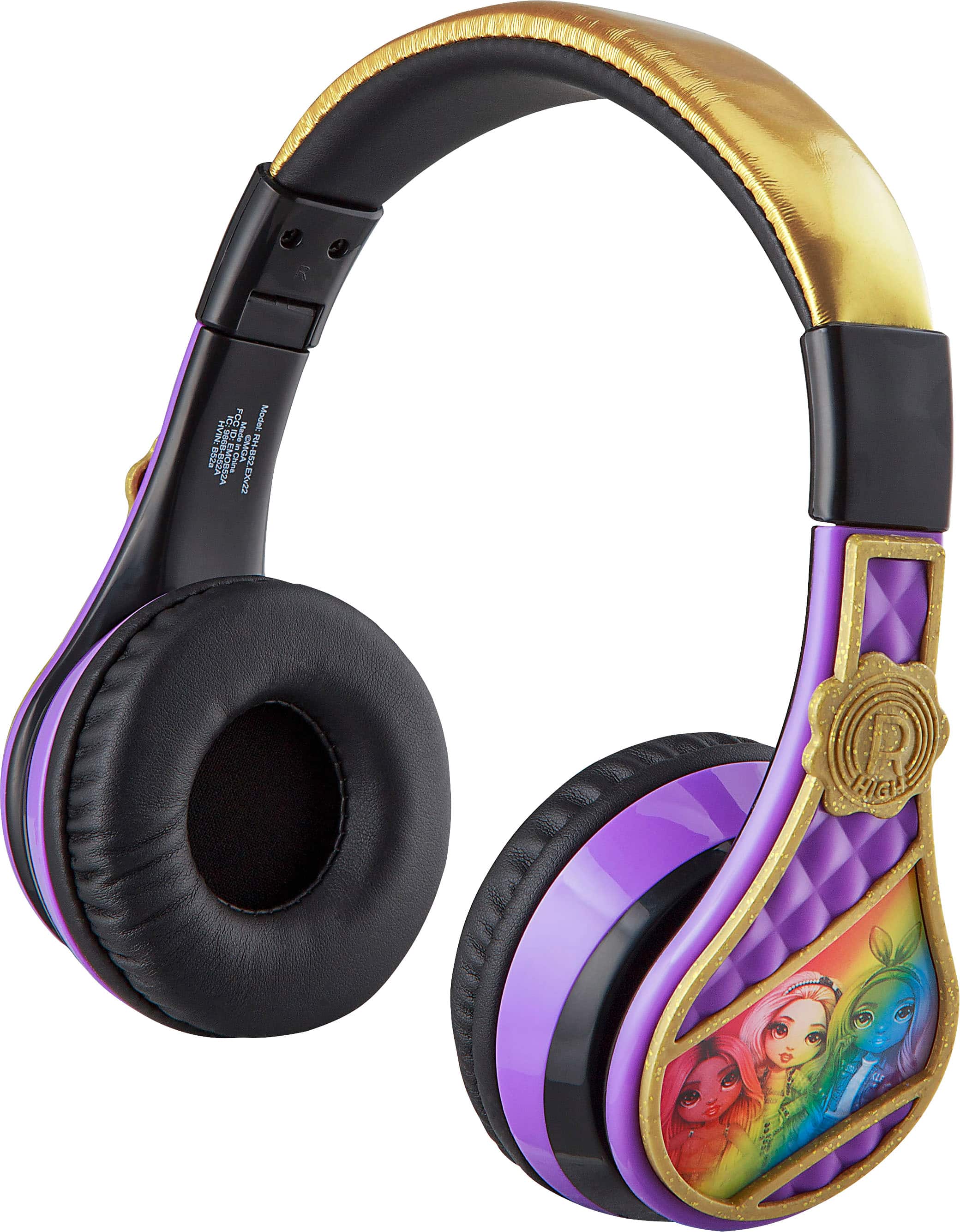 Angle. eKids - Rainbow High Bluetooth Wireless Headphones - purple.
