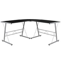 Alamont Home - Ginny L Contemporary Glass  Home Office Desk - Black Top/Silver Frame - Front_Zoom