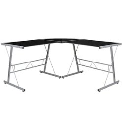 Flash Furniture - Ginny L Contemporary Glass  Home Office Desk - Black Top/Silver Frame - Front_Zoom