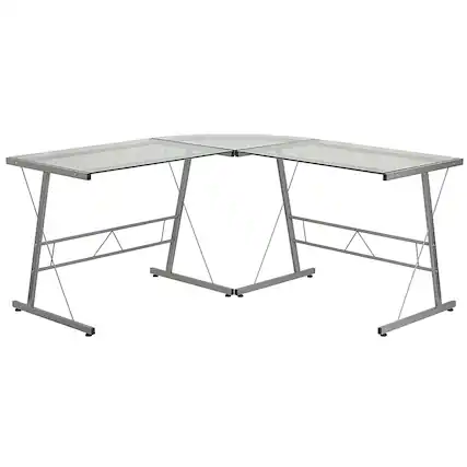 Front. Alamont Home - Ginny L Contemporary Glass Home Office Desk - Clear/Silver.