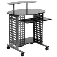 Flash Furniture - Cassini Mobile Computer Desk with Glass Top - Black Top/Silver Frame - Front_Zoom