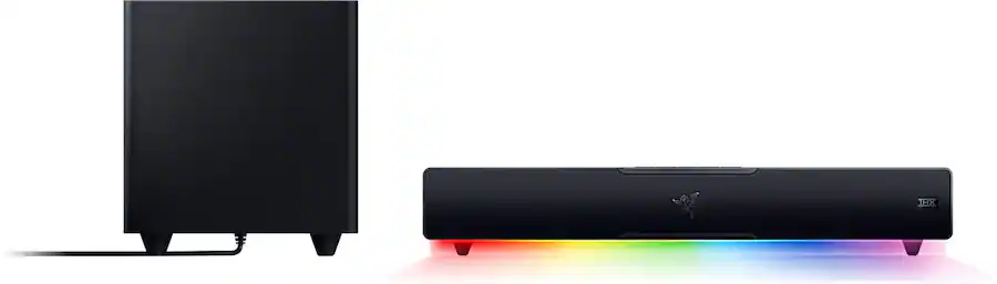 Frente. Razer - Altavoces para juegos Bluetooth Leviathan V2 con iluminación RGB (2 piezas) - Negro.