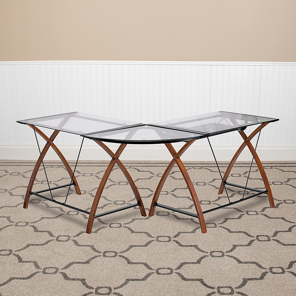 Alt View 11. Alamont Home - Jude L Contemporary Glass Home Office Desk - Clear/Cherry.