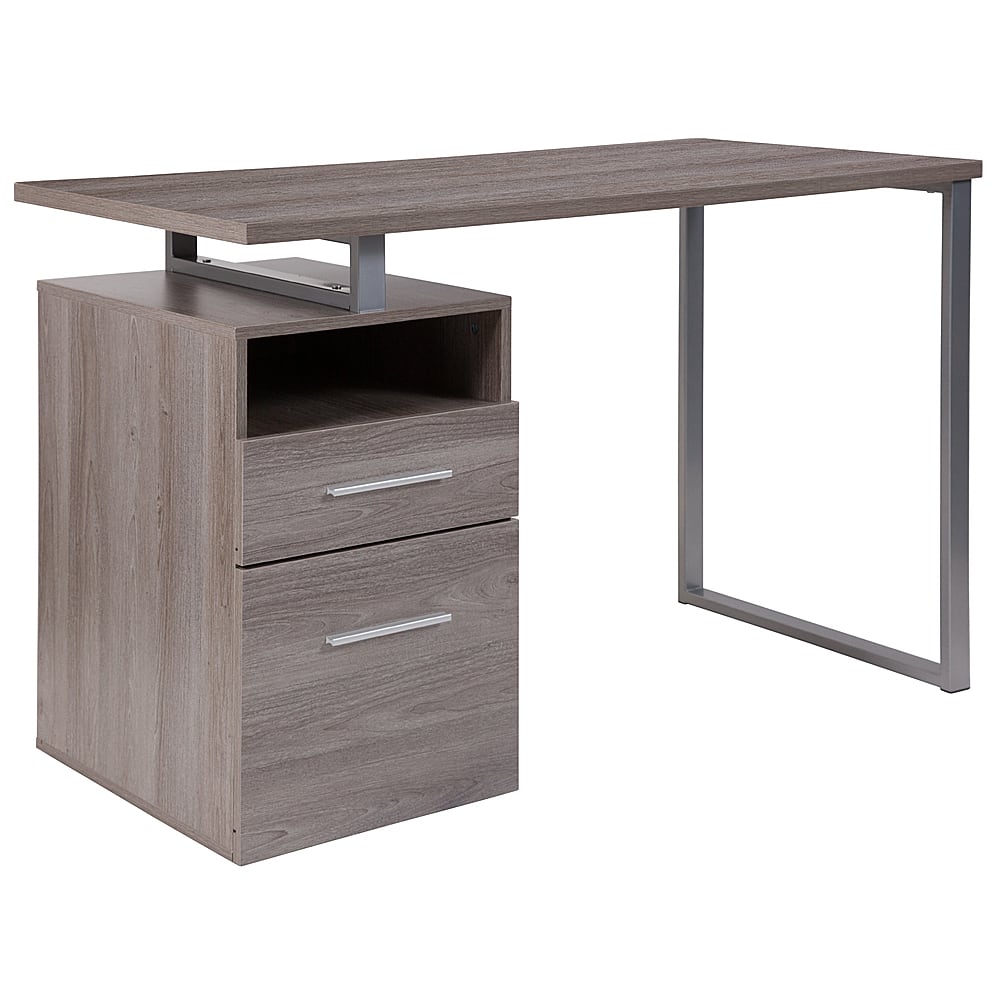 Alamont Home - Harwood Rectangle Contemporary Laminate 2-Drawer Home Office Desk - Light Ash - Front_Zoom