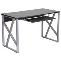 Flash Furniture - Computer Desk with Pull-Out Keyboard Tray and Cross-Brace Frame - Black - Front_Zoom
