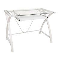 Flash Furniture - Clear Tempered Glass Computer Desk with Pull-Out Keyboard Tray and White Crisscross Frame - White - Front_Zoom