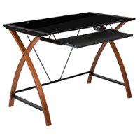 Flash Furniture - Glass Computer Desk with Pull-Out Keyboard Tray and Crisscross Frame - Black - Front_Zoom