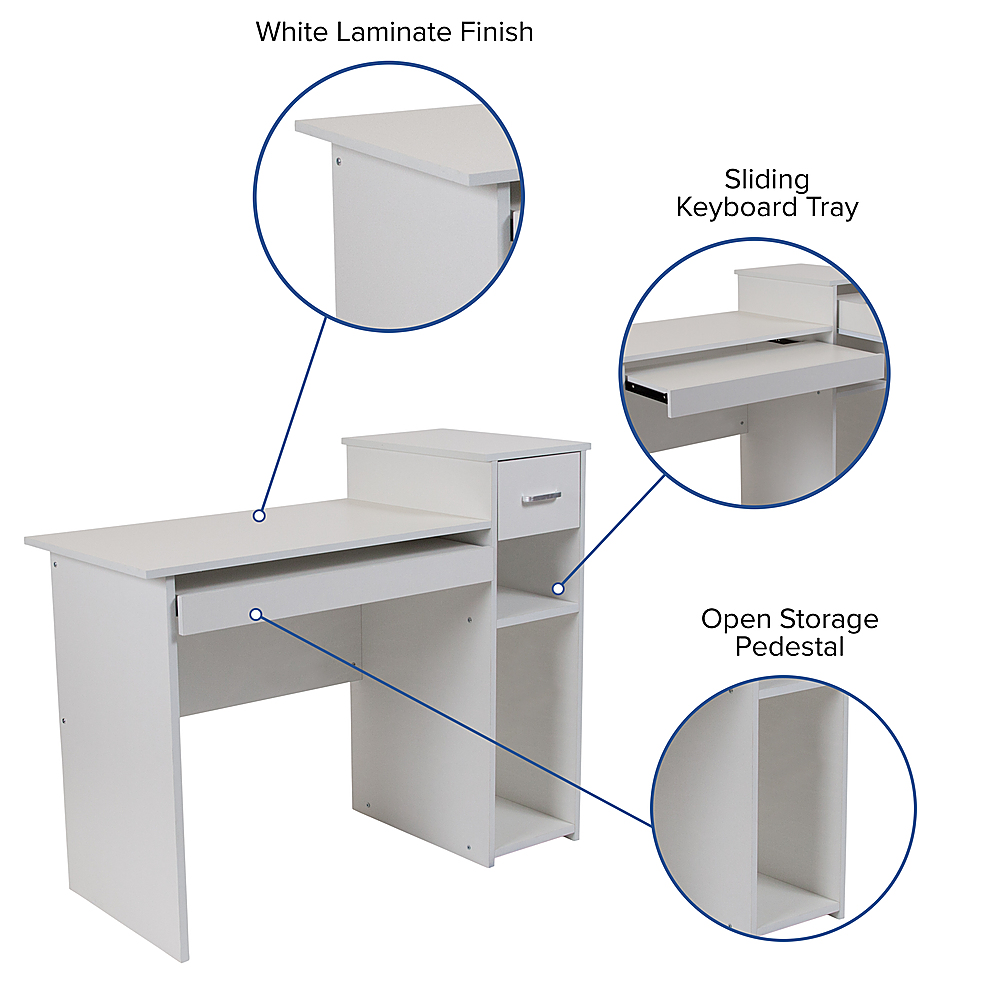 Computer Desk - White Writing Desk with Open Storage Compartments - 42 inch Long Home Office Desk Table for Bedroom, Size: 42 x 19 x 29.5