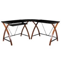 Flash Furniture - Jude L Contemporary Glass  Home Office Desk - Black - Front_Zoom