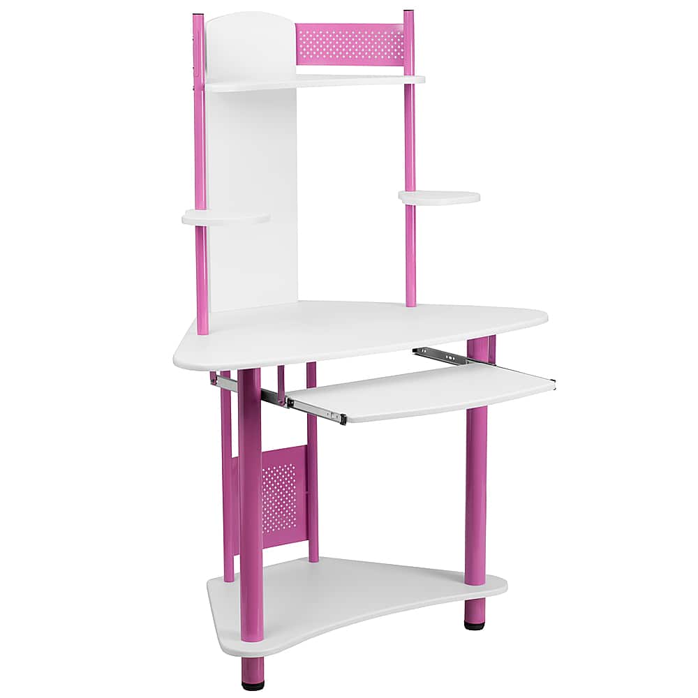 Front. Alamont Home - Walker Triangle Contemporary Laminate  Home Office Desk - Pink and White.
