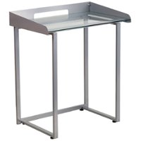 Flash Furniture - Contemporary Clear Tempered Glass Desk with Raised Cable Management Border and Silver Metal Frame - Clear/Silver - Front_Zoom