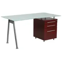 Alamont Home - Rectangle Contemporary Glass  Home Office Desk - Frosted Top/Mahogany Finish - Front_Zoom